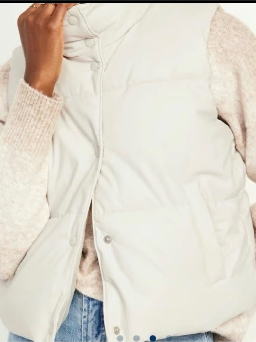 Old Navy Off-white Faux Leather Puffer Vest in an off-white or cream SX XXL. EC